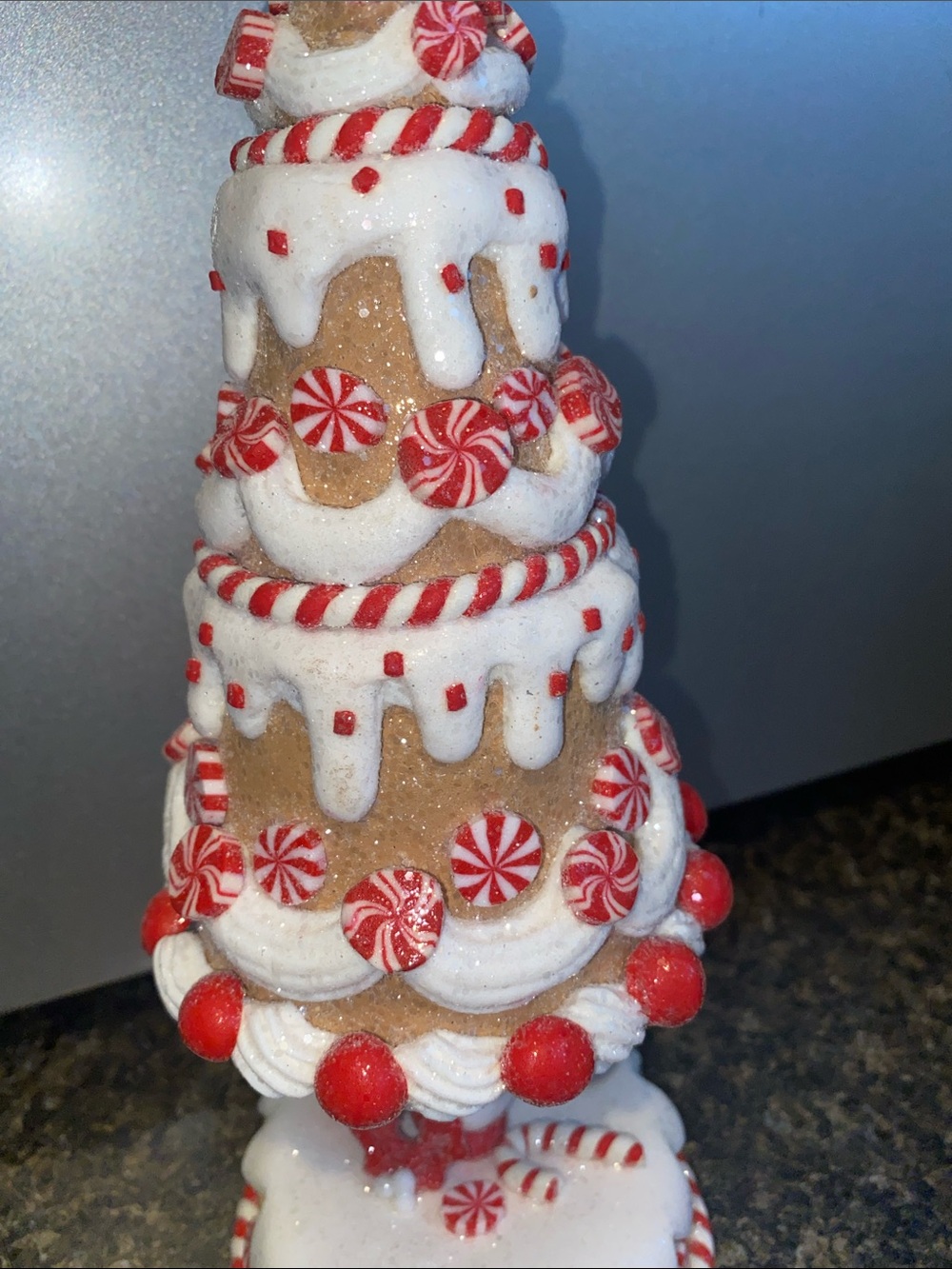 RAZ Holiday Peppermint Gingerbread Tree Table Decor - Red and White NWT 12” Tall - Picture 2 of 5